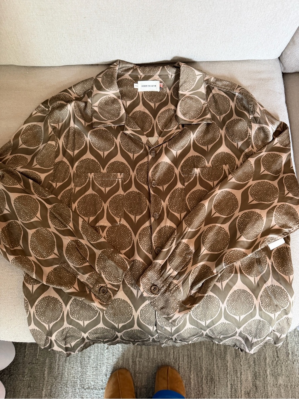 Honor the Gift Beige & Brown Printed Satin Button-Down Shirt